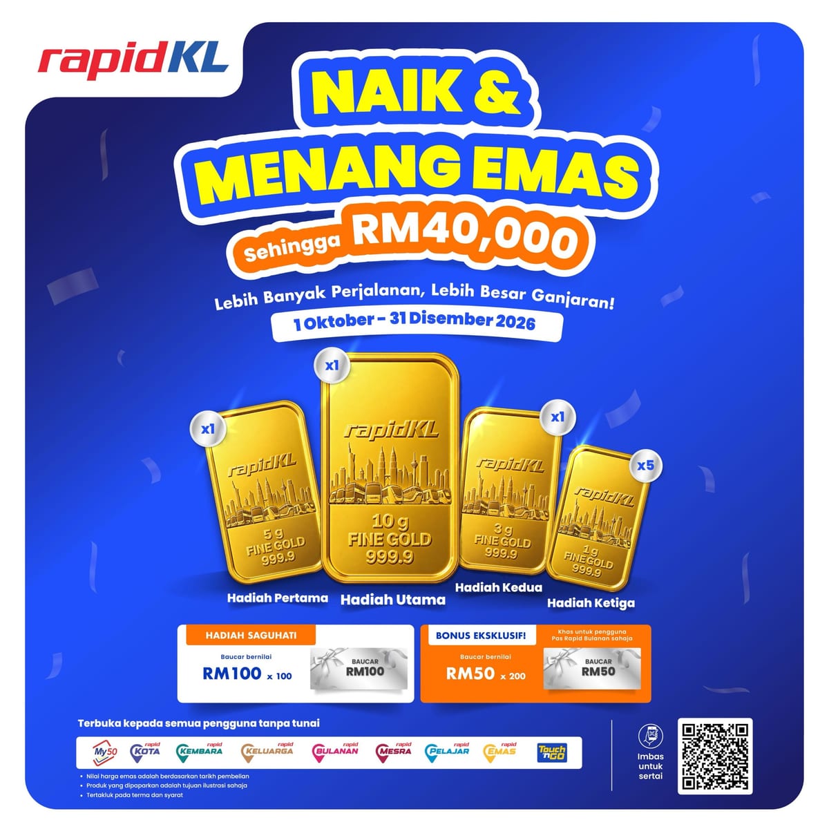 Naik & Menang Emas – Win 10g Gold Bar & Prizes Worth Up to RM40,000 with Rapid KL