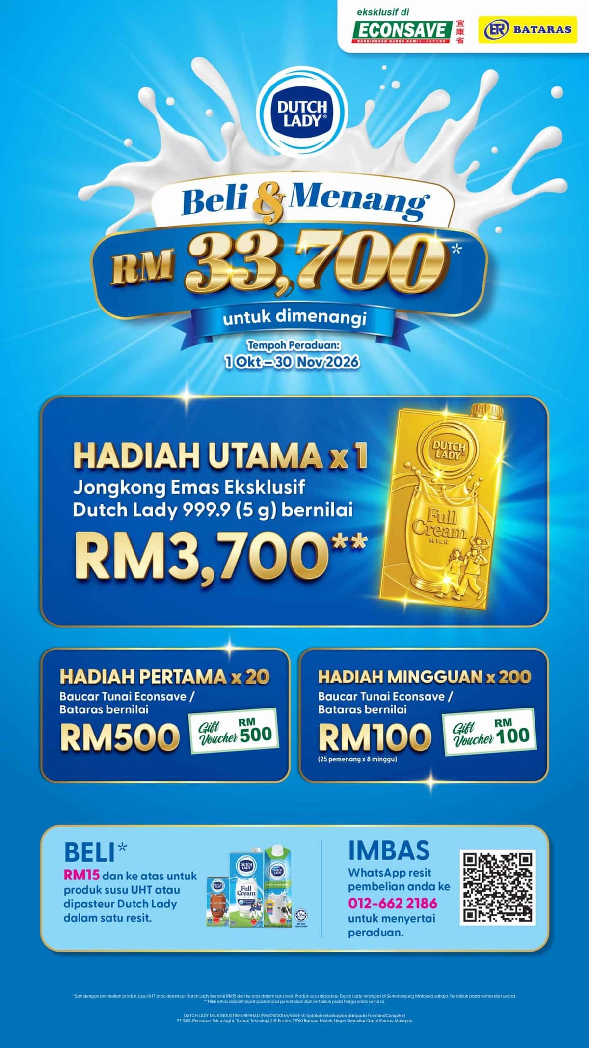 Dutch Lady x ECONSAVE/BATARAS Buy & Win – Win a 5g Gold Ingot, RM500 or RM100 Vouchers